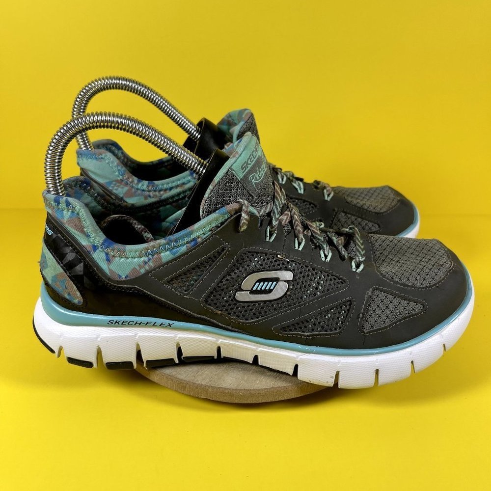 Skechers Women's Blue/Grey Flex Relaxed Fit Running Sneakers Shoes Size 8.5